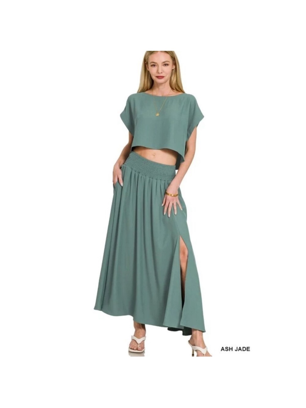 Zenana Outfitters Ash Jade Two-Piece Maxi Skirt Set